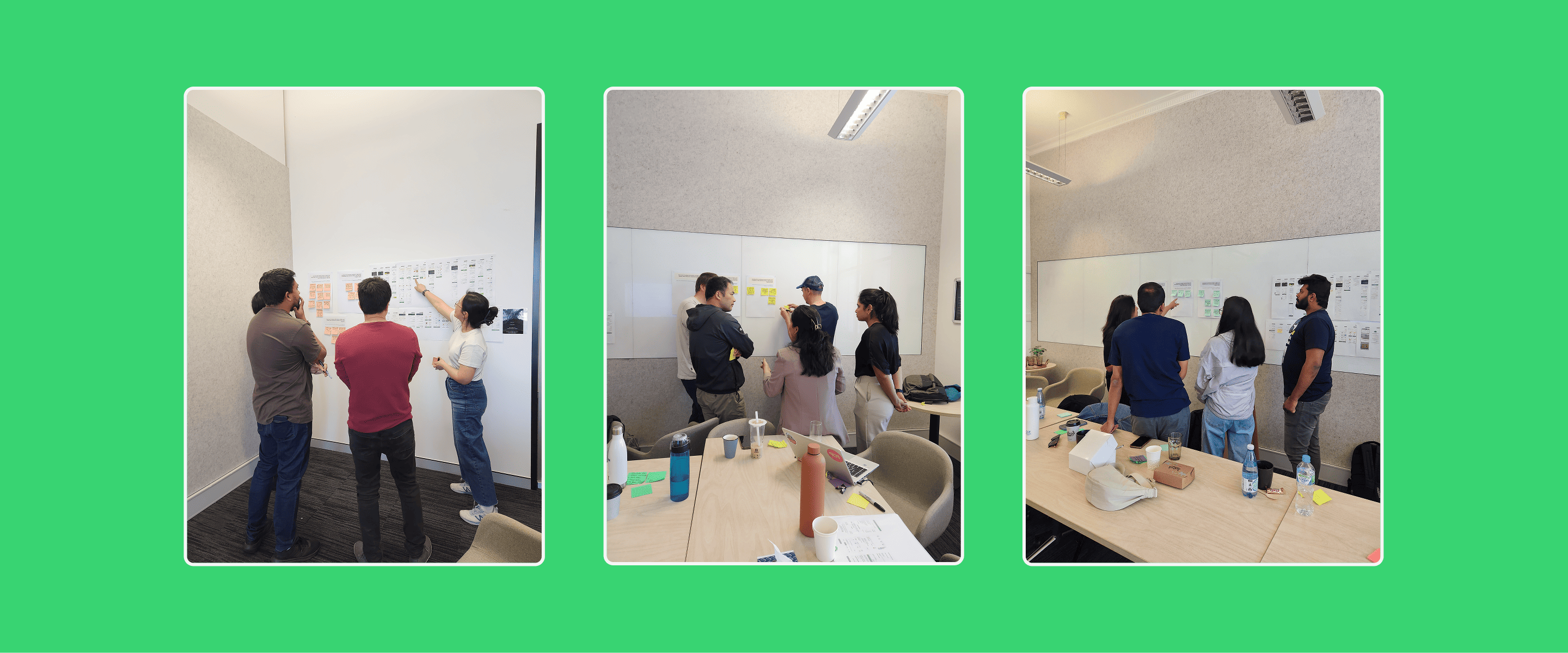 Three groups in a workshop focusing on a task